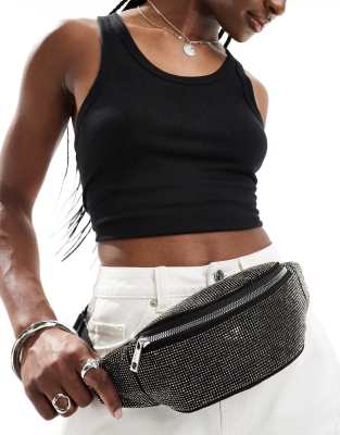 rhinestone fanny pack in black