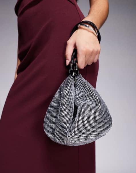 ASOS DESIGN rhinestone interchangeable shoulder and clutch cookie bag in silver - view 1