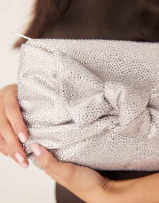 Asos Design Rhinestone Large Bow Front Clutch Bag In Pink