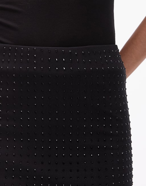 ASOS DESIGN rhinestone mesh mini skirt in black, 4 of 5