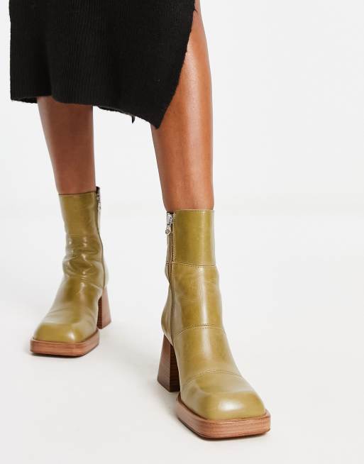 ASOS DESIGN - Rhodes - Bottines en cuir de qualité supérieure à semelle plateforme - Kaki, 2 de 4