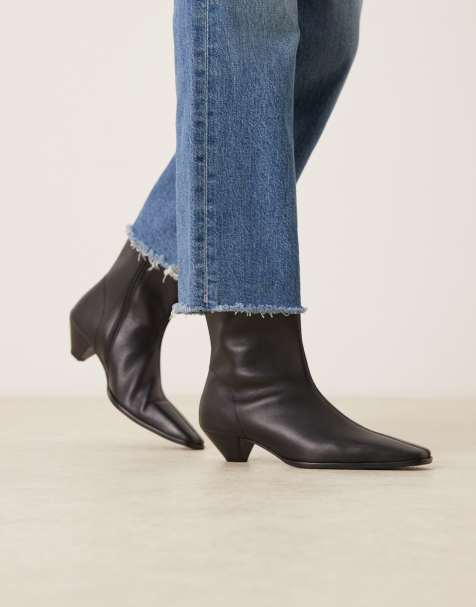 ASOS DESIGN Rhodes leather chisel toe heeled ankle boots in black - view 1