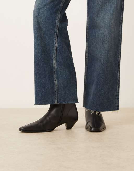 ASOS DESIGN Rhodes leather chisel toe heeled ankle boots in black