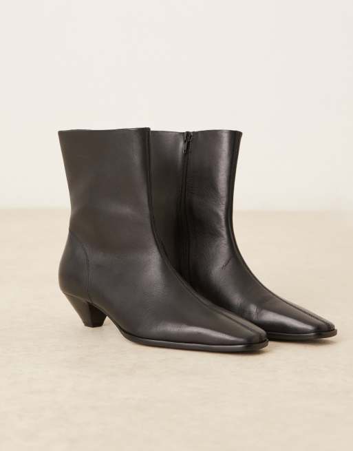 ASOS DESIGN Rhodes leather chisel toe heeled ankle boots in black