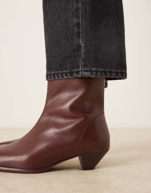 ASOS DESIGN Rhodes leather chisel toe heeled ankle boots in burgundy, 4 of 4