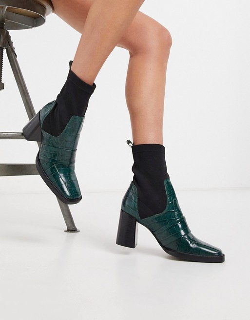 ASOS DESIGN Rhodes leather loafer sock boots in green croc