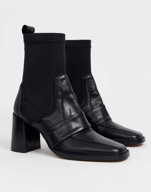 ASOS DESIGN Rhodes premium leather loafer sock boots in black | ASOS