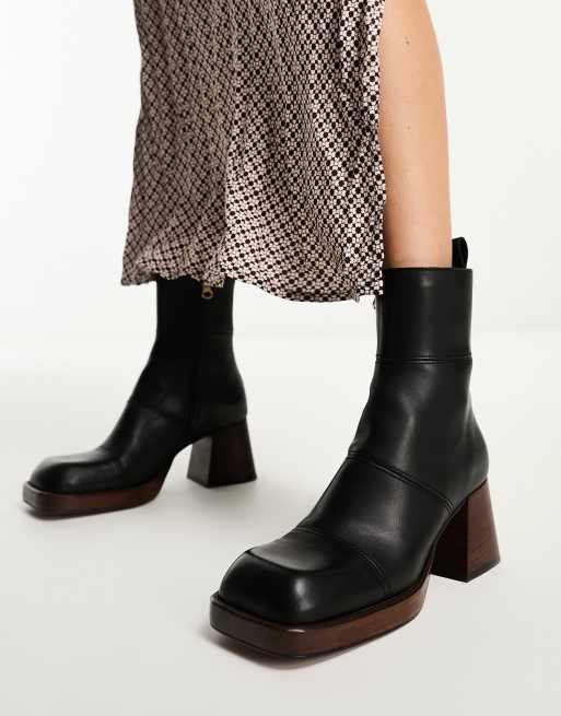 ASOS DESIGN Rhodes premium leather platform ankle boots in black