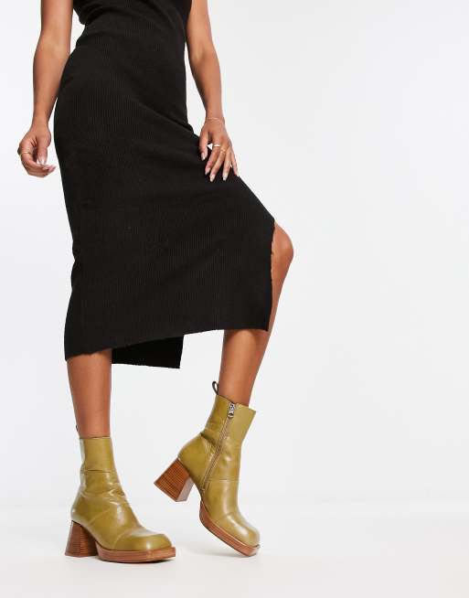 ASOS DESIGN – Rhodes – Skórzane buty do kostki na platformie w kolorze khaki, 4 z 4