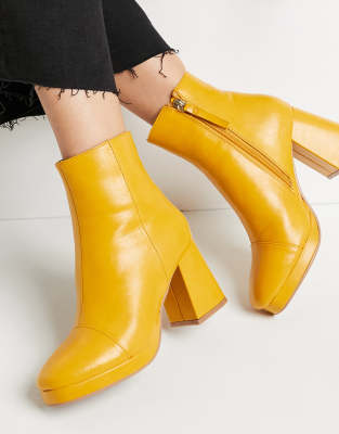 Asos Design Rhona Platform Boots In Mustard-yellow