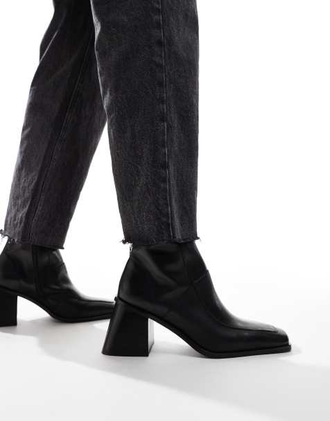 ASOS DESIGN - Ria - Bottines en cuir à talon mi-haut - Noir - view 1