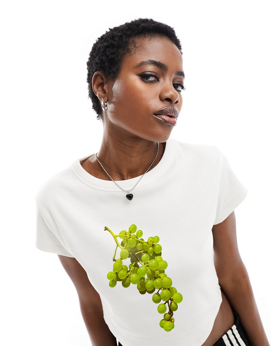 ASOS DESIGN rib baby tee with grapes graphic in white