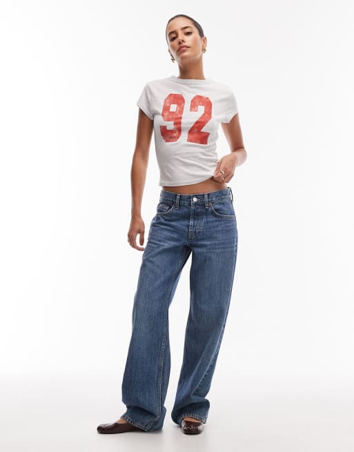ASOS DESIGN rib baby tee with number 92 graphic in ice marl, 2 of 4