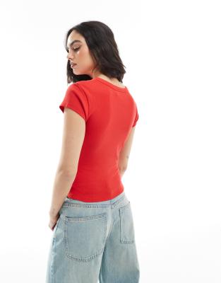 Asos Design Rib Baby Tee With Soleil Graphic In Multi