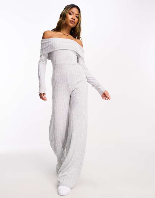 Grey store bardot jumpsuit