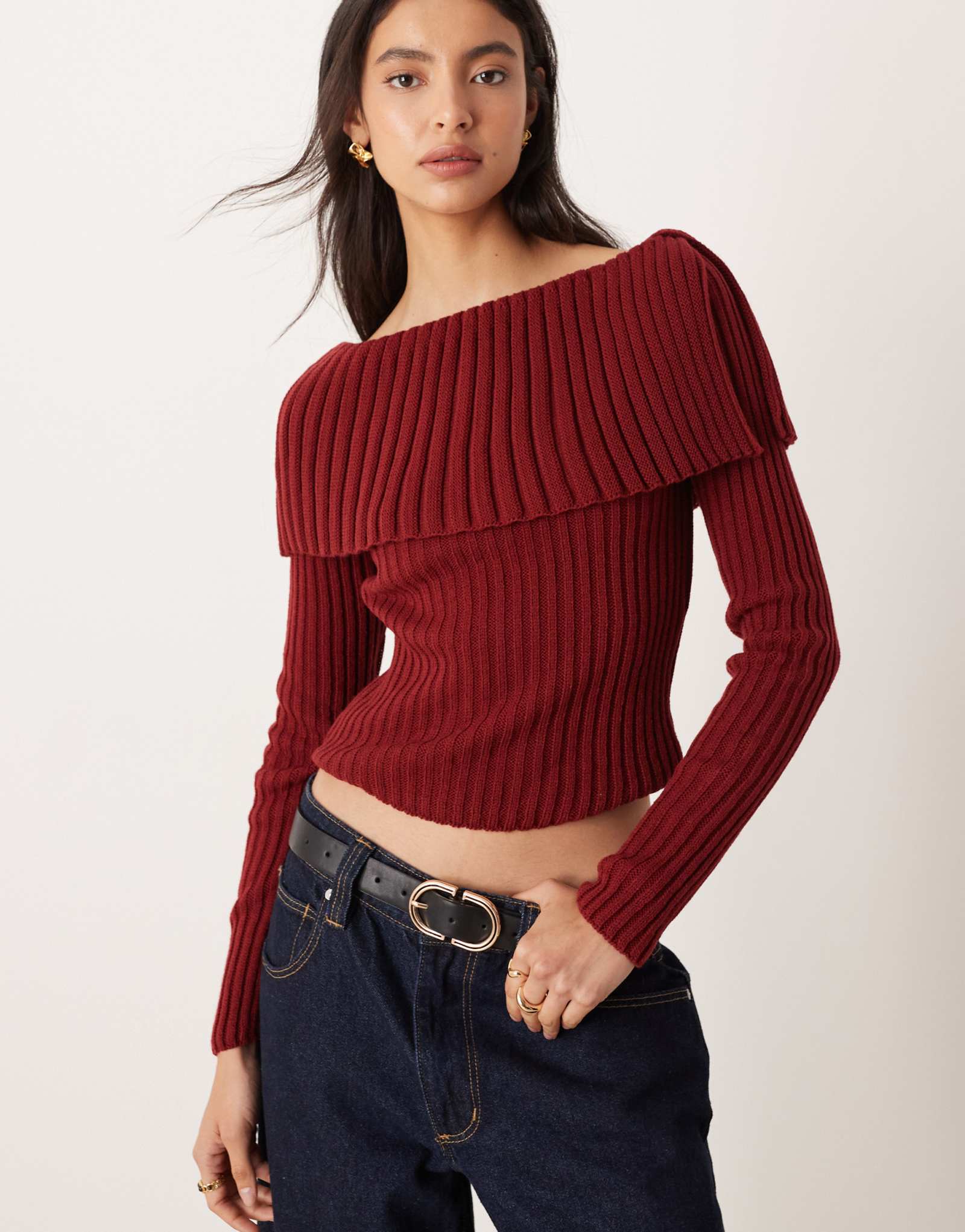 ДИЗАЙНЕРСКИЙ свитер ASOS bardot в рубчик бордового цвета