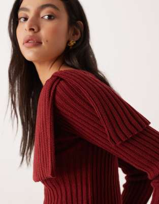 Asos Design Rib Bardot Sweater In Red