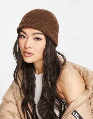 ASOS DESIGN rib beanie in chocolate