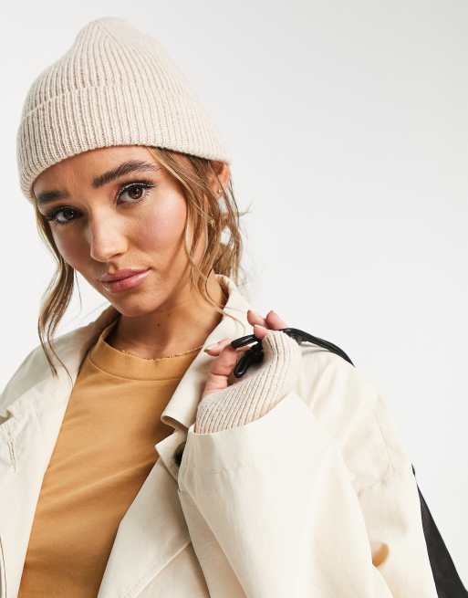 ASOS DESIGN rib beanie in oatmeal , 3 of 4