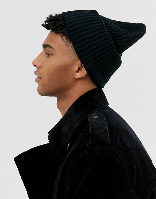 ASOS DESIGN rib beanie with deep turn up in black