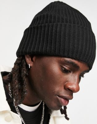 ASOS DESIGN rib beanie with deep turn up in black