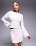 [ASOS DESIGN] ASOS DESIGN rib boat neck top with underbust detail in ivory-White S Ivory