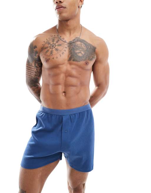 ASOS DESIGN rib boxers in blue | ASOS