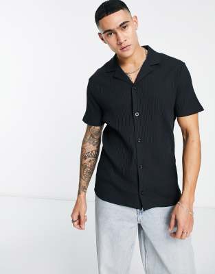 ASOS DESIGN rib button polo shirt in black | ASOS