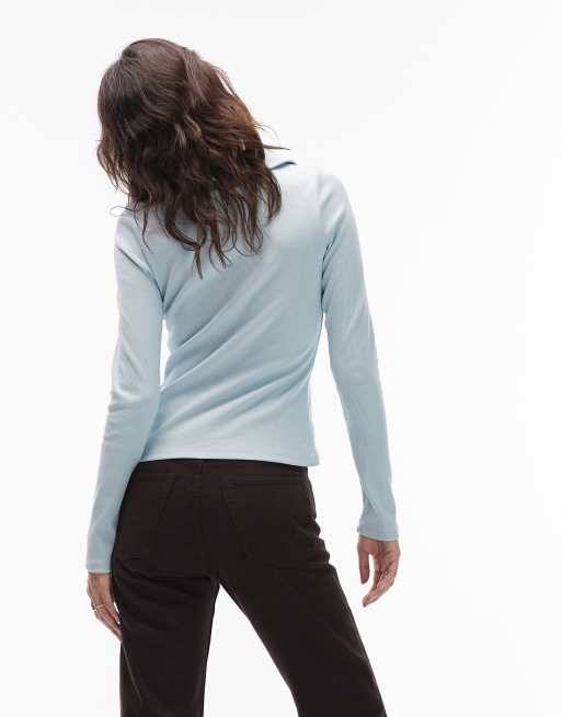 ASOS DESIGN rib button through polo top in blue | ASOS