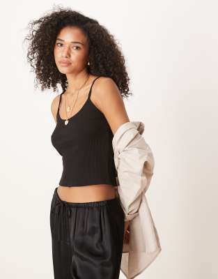 Asos Design Rib Cami Tank Top In Black