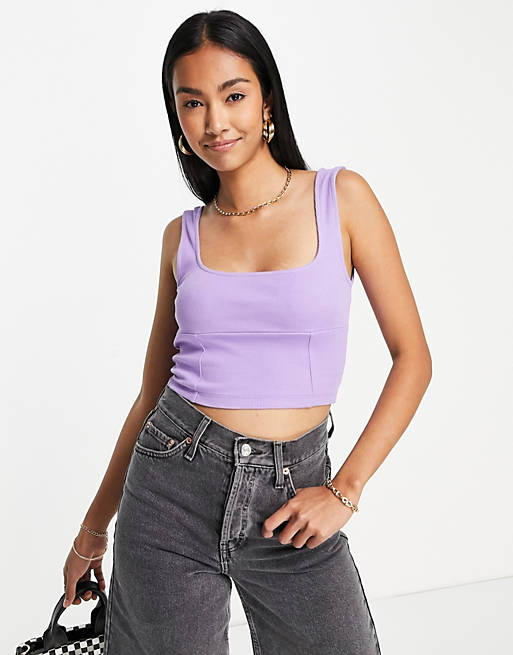 ASOS DESIGN rib corset top with square neck in lilac 
