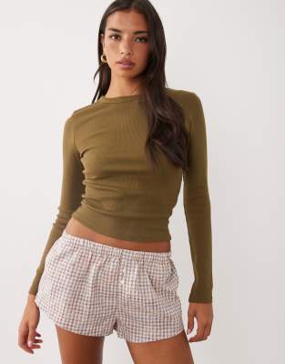 Asos Design Rib Crew Neck Long Sleeve Top In Multi