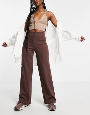 ASOS DESIGN RIB DAD PANT IN CHOCOLATE-BROWN,AW21EHJB005