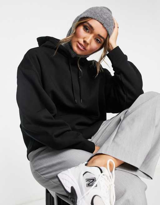 ASOS DESIGN rib detail hood in grey , 3 of 4