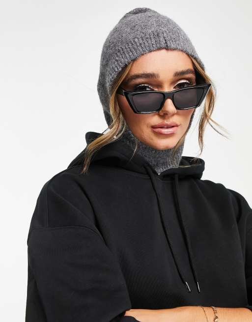 ASOS DESIGN rib detail hood in grey , 4 of 4