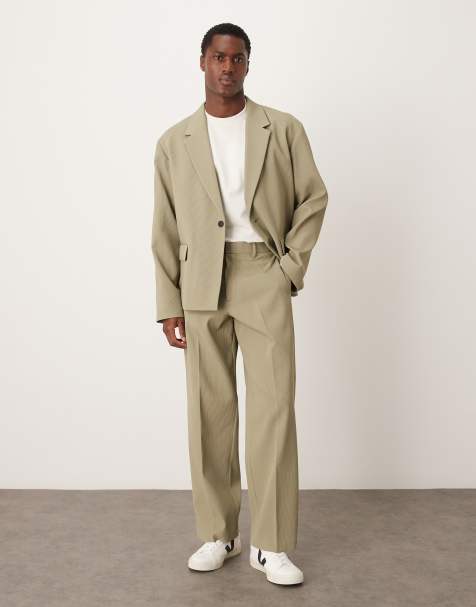 ASOS DESIGN rib fabric boxy suit in khaki - view 1