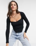 [ASOS DESIGN] ASOS DESIGN rib fitted corset top with ultra wide neck in black 4 Black