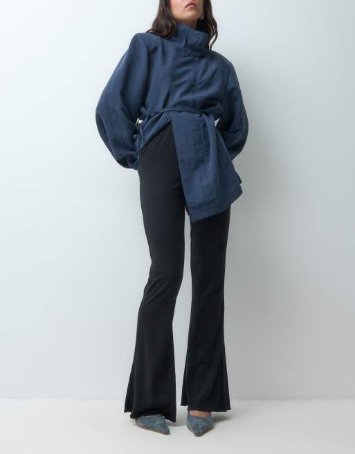 ASOS DESIGN rib flare pants with lettuce hem in black, 4 of 5