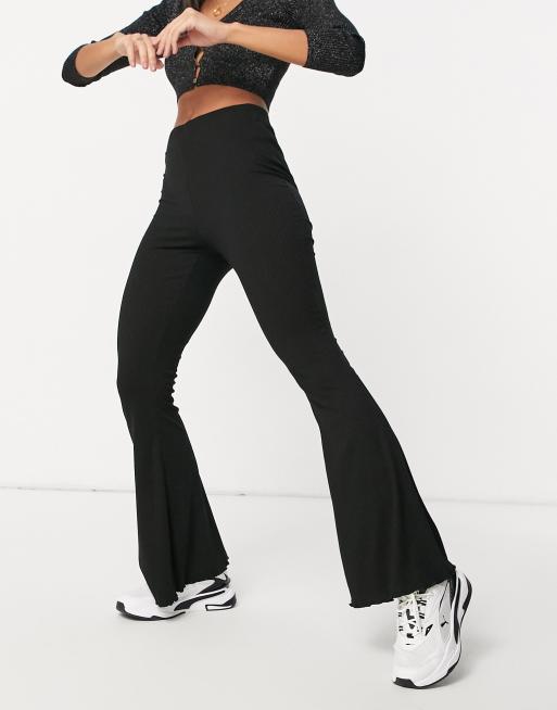 Ribbed Flared Pants - Black - Ladies