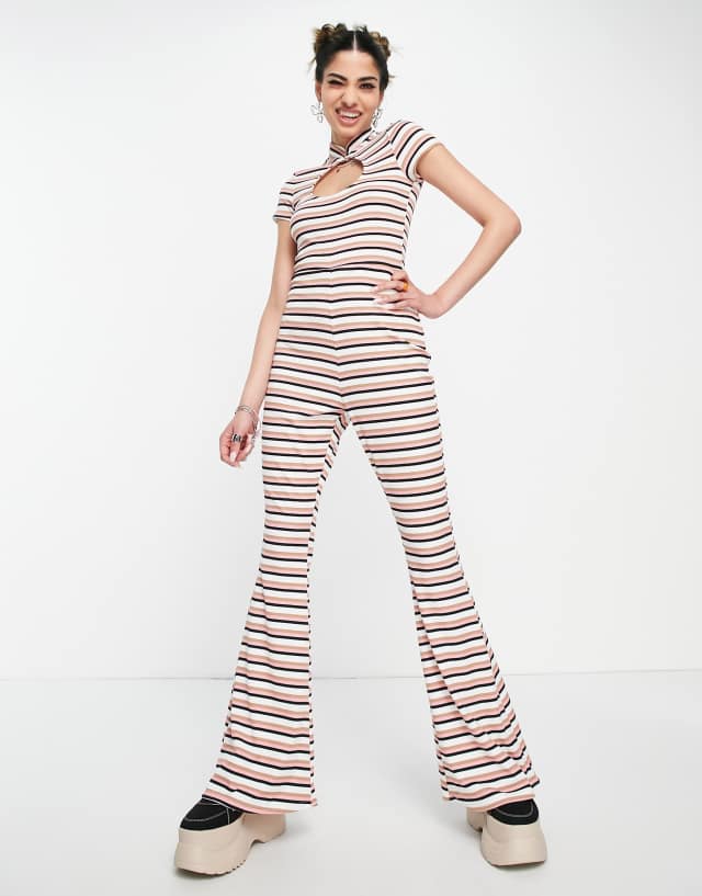 ASOS DESIGN rib keyhole jumpsuit in stripe