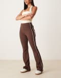 [ASOS DESIGN] ASOS DESIGN rib kick flare pants with piping in brown and cream-Multi XS Brown and cream