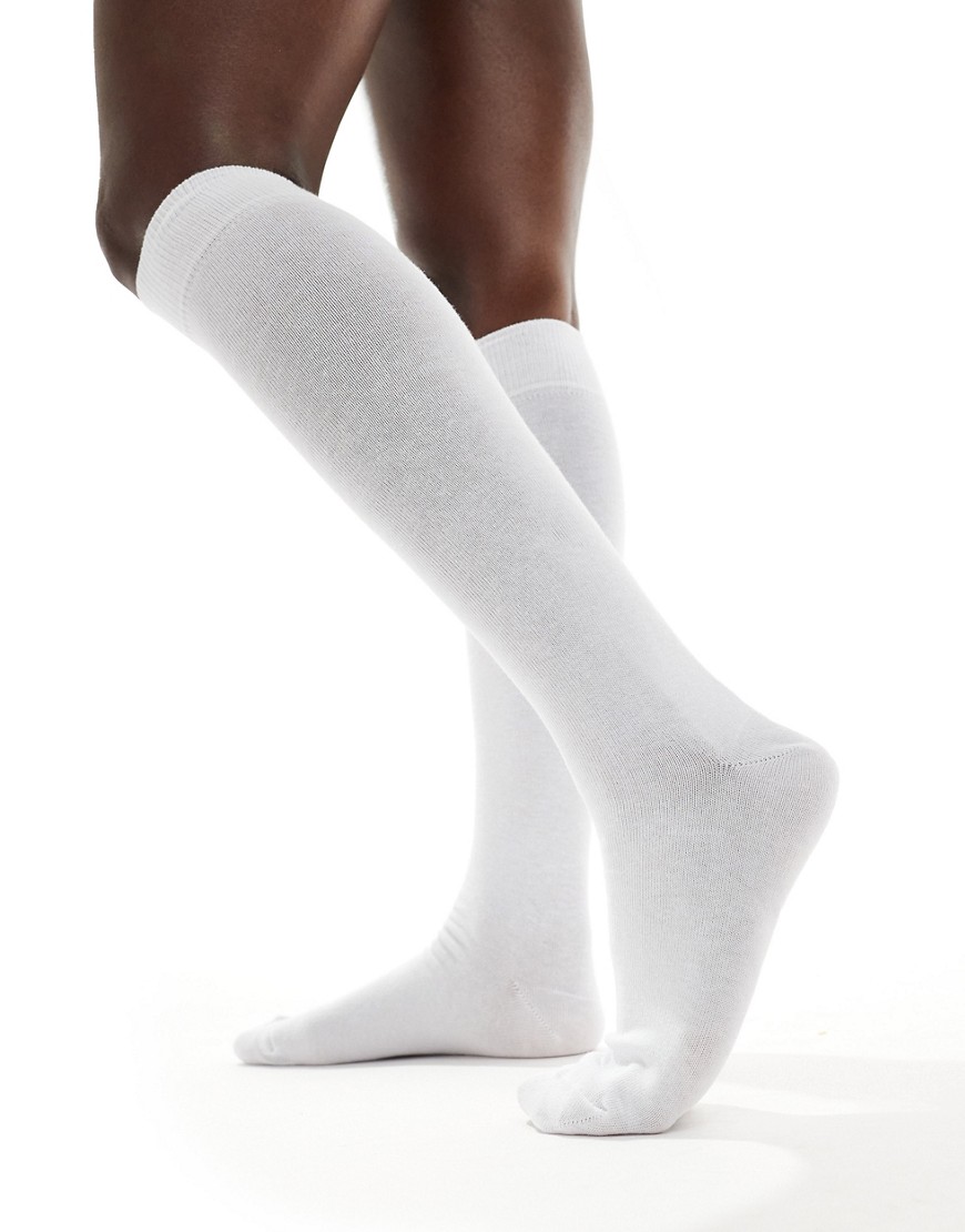 ASOS DESIGN rib knee high socks in white