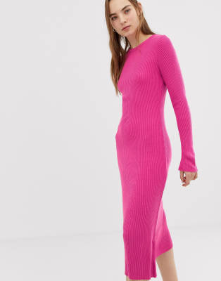 pink knit midi dress