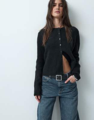 Asos Design Rib Knit Basic Cardigan In Black