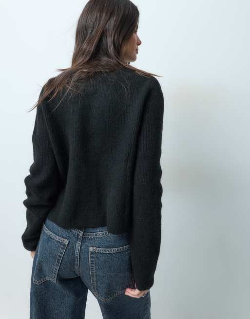 ASOS DESIGN rib knit basic cardigan in black, 4 of 4