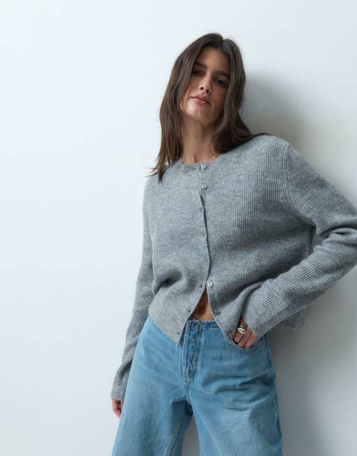 ASOS DESIGN rib knit basic cardigan in gray, 2 of 4