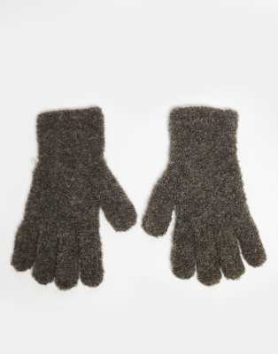 Asos Design Rib Knit Boucle Gloves In Gray