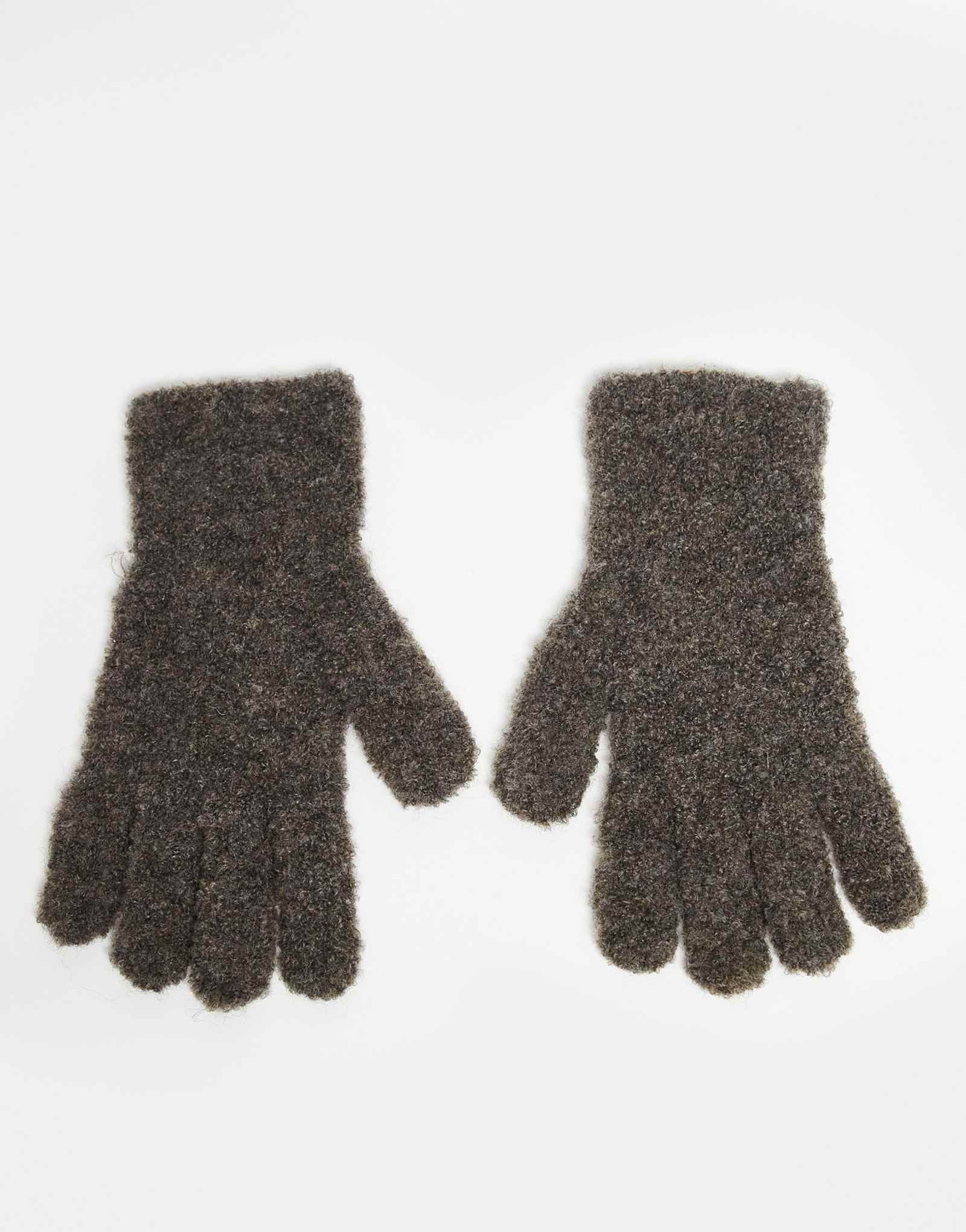 ДИЗАЙНЕРСКИЕ перчатки ASOS из букле в рубчик серого цвета