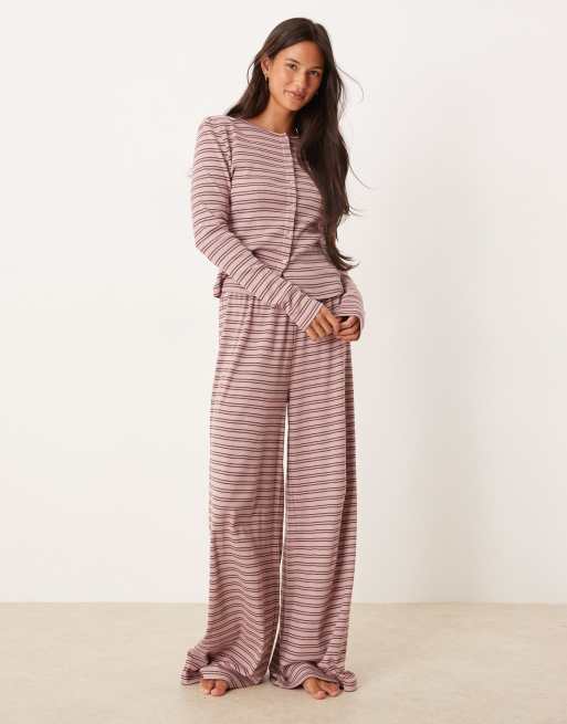 ASOS DESIGN rib knit cardigan in pink & brown stripes