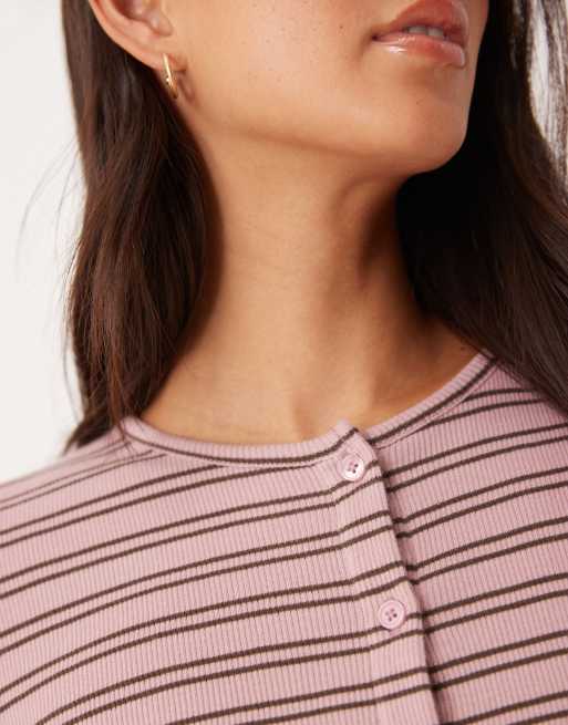 ASOS DESIGN rib knit cardigan in pink & brown stripes